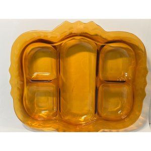 Indiana Glass Crudites Olive Cheese Serving Dish 5 Compartments Circa 1950 Amber